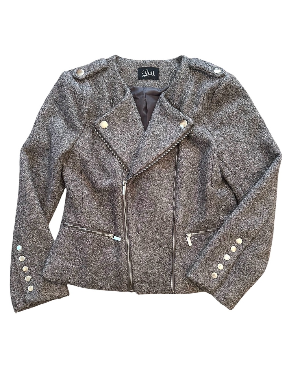 Luii Boucle Moto Jacket Gray size Large - Picture 14 of 14